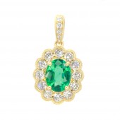 18K YELLOW GOLD DIAMOND & EMERALD OVAL PENDANT