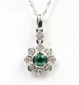 14K WHITE GOLD DIAMOND & EMERALD STARBURST PENDANT