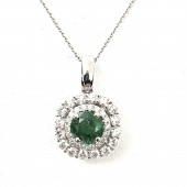 18K WHITE GOLD DIAMOND & EMERALD PENDANT