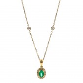 10K YELLOW GOLD DIAMOND AND EMERALD PENDANT