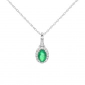 14K WHITE GOLD DIAMOND AND EMERALD PENDANT