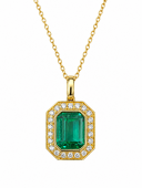 14K YELLOW GOLD DIAMOND AND EMERALD PENDANT