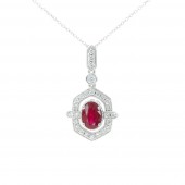 14K WHITE GOLD DIAMOND & RUBY PENDANT NECKLACE