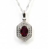 14K WHITE GOLD DIAMOND & RUBY PENDANT