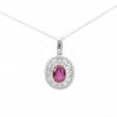 14K WHITE GOLD DIAMOND & OVAL RUBY PENDANT