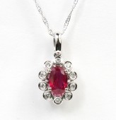 14K WHITE GOLD DIAMOND & RUBY OVAL PENDANT