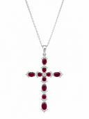 14K WHITE GOLD DIAMOND AND RUBY CROSS NECKLACE