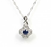14K WHITE GOLD DIAMOND & SAPPHIRE PENDANT