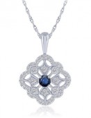 14K WHITE GOLD DIAMOND AND SAPPHIRE FLORAL PENDANT
