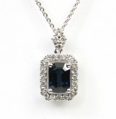 14K WHITE GOLD DIAMOND & SAPPHIRE PENDANT