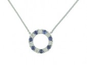 14K WHITE GOLD DIAMOND & SAPPHIRE CIRCLE PENDANT
