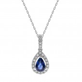 10K WHITE GOLD DIAMOND AND SAPPHIRE PENDANT