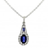 10K WHITE GOLD DIAMOND AND BLUE SAPPHIRE PENDANT