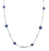 14K WHITE GOLD DIAMOND AND SAPPHIRE BEZEL STATION NECKLACE