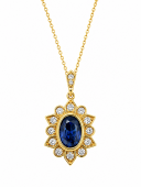 14K YELLOW GOLD DIAMOND AND SAPPHIRE PENDANT