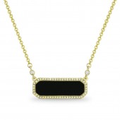 14K Yellow Gold Onyx And Diamond Bar Necklace