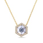 14K Yellow Gold Round Hexagon White Topaz And Diamond Necklace