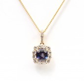 18K YELLOW  GOLD DIAMOND AND TANZANITE PENDANT