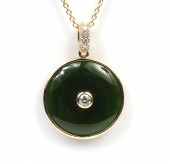 14K YELLOW GOLD DIAMOND & JADE PENDANT