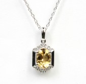 14K WHITE GOLD DIAMOND & HELIODOR PENDANT
