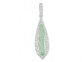 14K WHITE GOLD DIAMOND & GREEN AMETHYST ELONGATED PENDANT