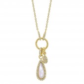 14K YELLOW & WHITE GOLD DIAMOND MOTHER OF PEARL DANGLE CHARM PENDANT