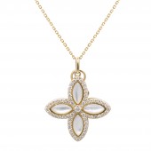 14K YELLOW GOLD DIAMOND AND MOTHER OF PEARL FLORAL PENDANT