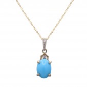 10K YELLOW GOLD DIAMOND AND TURQUOISE PENDANT