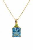 14K YELLOW GOLD DIAMOND, PERIDOT AND BLUE TOPAZ PENDANT