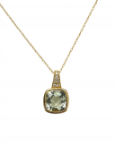 14K YELLOW GOLD DIAMOND AND PRASIOLITE PENDANT