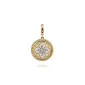 14K YELLOW GOLD DIAMOND & MOTHER OF PEARL MEDALLION
