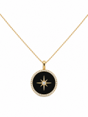14K YELLOW GOLD DIAMOND ONYX MEDALLION
