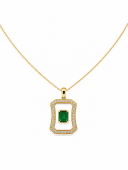 14K YELLOW GOLD DIAMOND AND EMERALD MOTHER OF PEARL MEDALLION