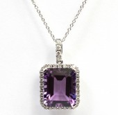 14K WHITE GOLD DIAMOND AND AMETHYST PENDANT