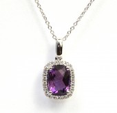 14K WHITE GOLD DIAMOND AND AMETHYST PENDANT