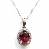 14K WHITE GOLD DIAMOND AND GARNET PENDANT NECKLACE