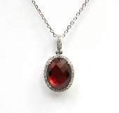 14K WHITE GOLD DIAMOND AND GARNET PENDANT