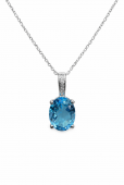 14K WHITE GOLD DIAMOND AND SWISS BLUE TOPAZ PENDANT