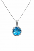 14K WHITE GOLD DIAMOND AND SWISS BLUE TOPAZ PENDANT