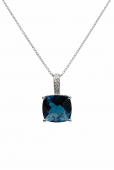 14K WHITE GOLD DIAMOND AND LONDON BLUE TOPAZ PENDANT