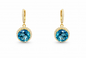 14K YELLOW GOLD DIAMOND AND LONDON BLUE TOPAZ EARRINGS