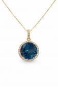 14K YELLOW GOLD DIAMOND AND LONDON BLUE TOPAZ PENDANT