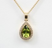14K YELLOW GOLD DIAMOND & PERIDOT PENDANT
