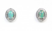 14K WHITE GOLD DIAMOND AND OPAL EARRINGS
