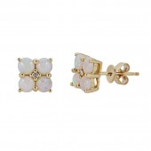 10K YELLOW GOLD DIAMOND AND AUSTRALIAN OPAL EARRINGS