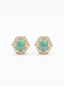 14K YELLOW GOLD DIAMOND AND OPAL EARRINGS