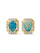 14K YELLOW GOLD DIAMOND AND OPAL EARRINGS