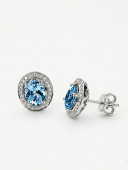 14K WHITE GOLD DIAMOND AND AQUAMARINE EARRINGS