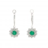 14K WHITE GOLD DIAMOND & EMERALD DANGLE EARRINGS