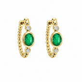 14K YELLOW GOLD DIAMOND & EMERALD LOOP EARRINGS